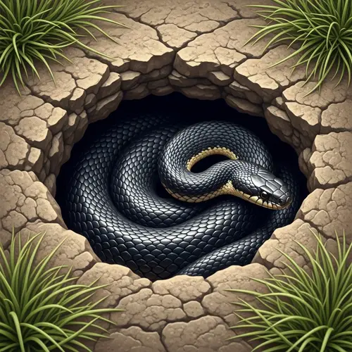 Sleek Black Snake Descending into Rock-hole