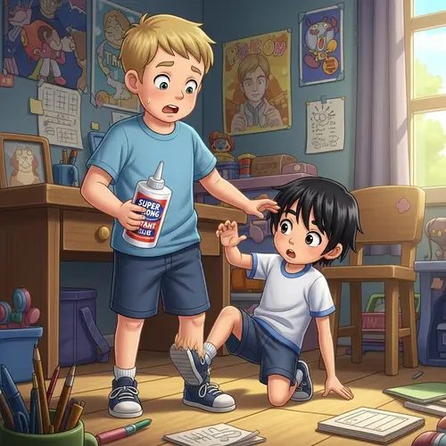Hilarious Glue Mishap: Boys Stuck Together!