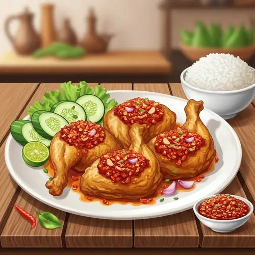 Delicious Ayam Gepuk: Joyful Family Serving Illustration