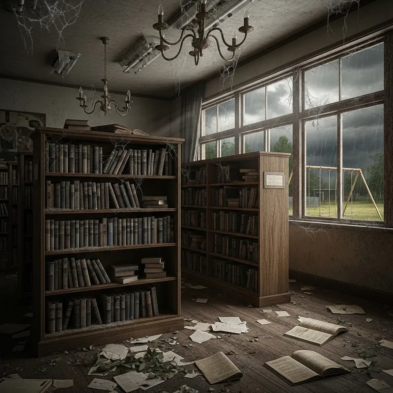 Eerie Abandoned School Library | A Haunting Stormy Afternoon