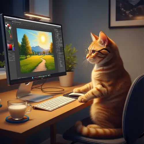 Cat Editing with Photoshop on a PC - A Charming Scene