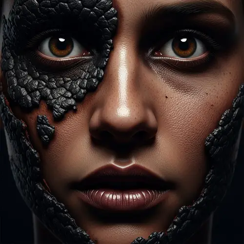 Hyperrealistic Charred Face Portrait - Intense and Frightening