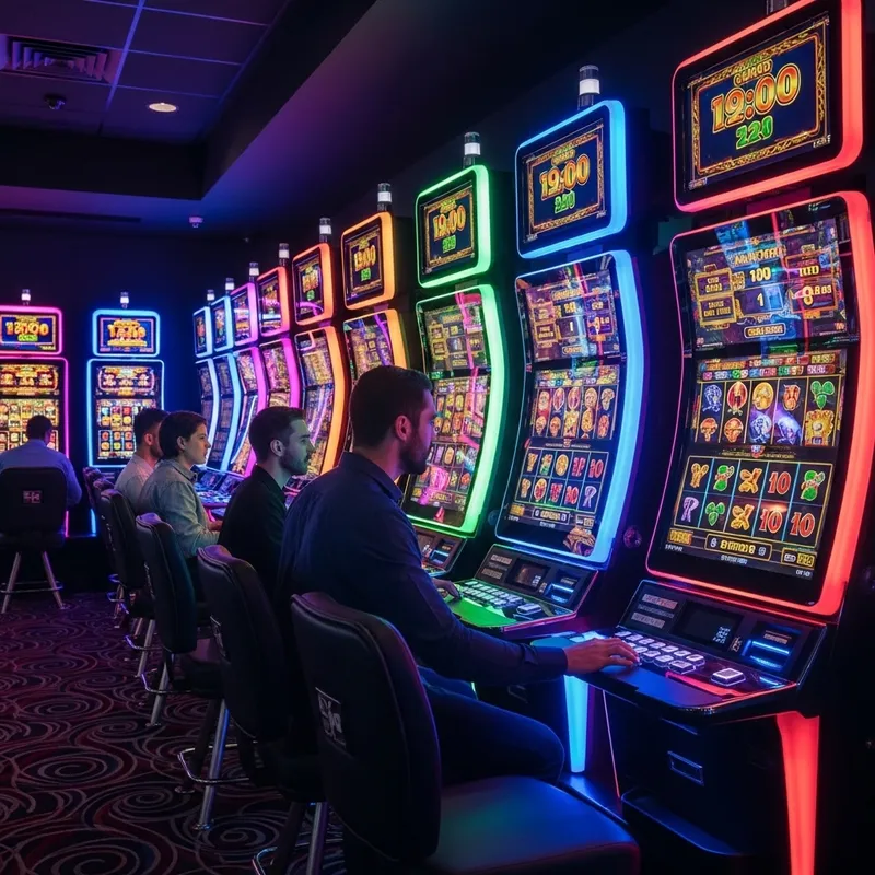 Futuristic Slot Machines in a Grand Casino | High-Tech Gaming Experience