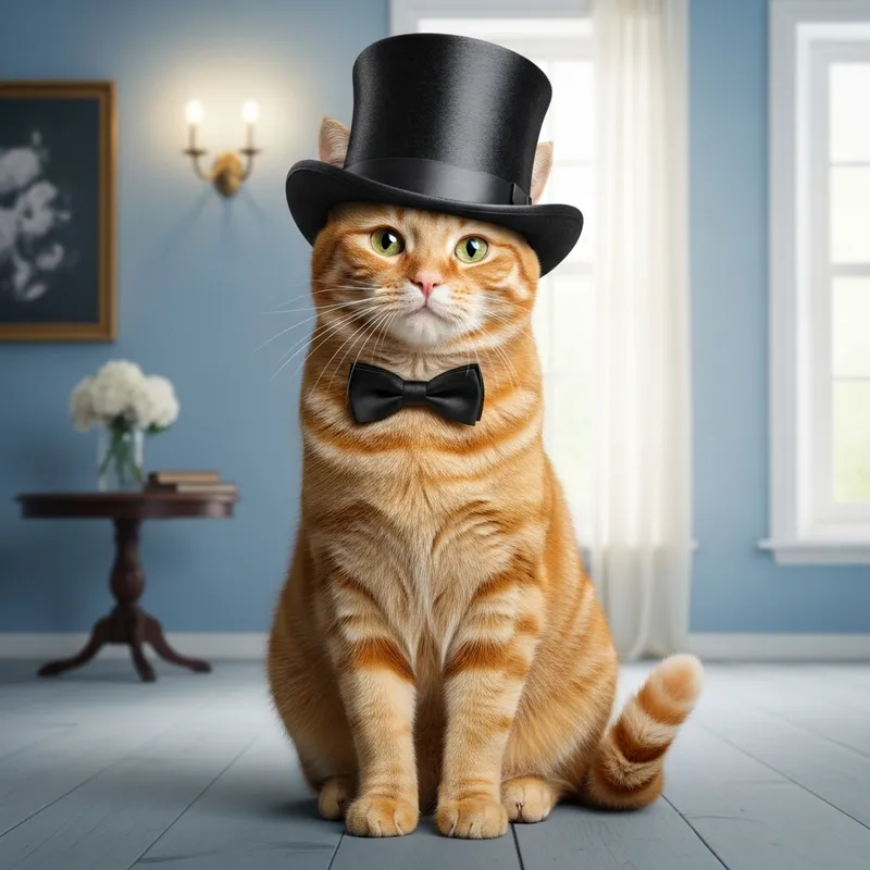 Elegant Tabby Cat with Top Hat | Stylish Room Decor