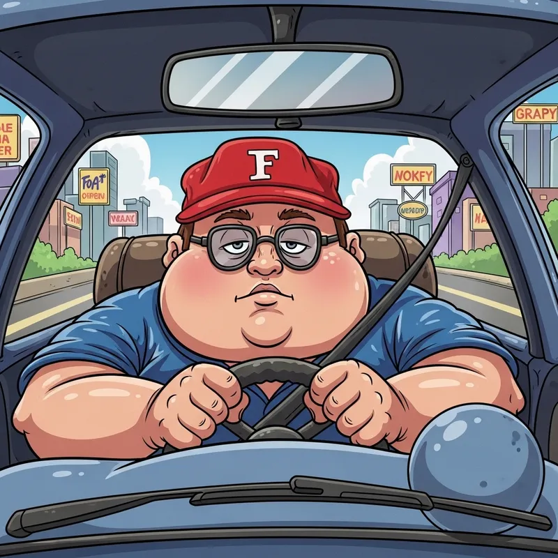 Cartoon Chubby Driving Cars in Animated Style