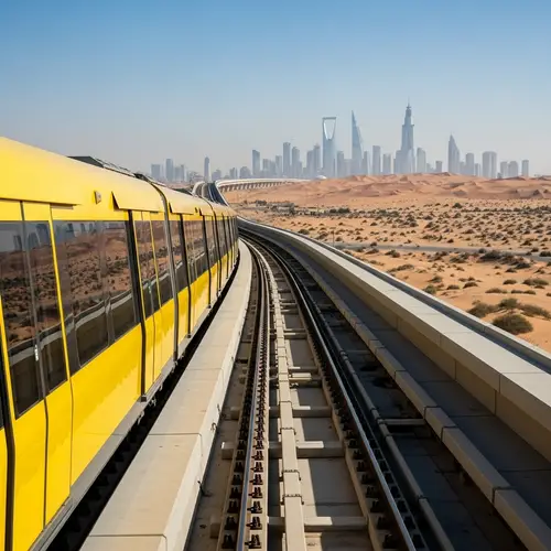 Riyadh Metro Yellow Line: Modern Train in Desert Landscape