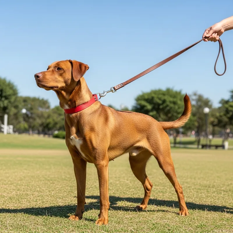 Medium-sized Brown Coat Dog with Leather Leash