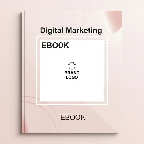 Sophisticated Digital Marketing eBook Cover Design with White Square and Soft Pink Touches