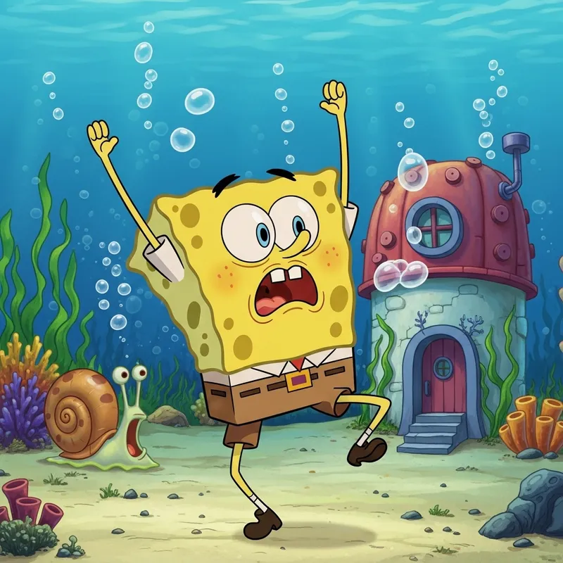Sponge Bob Dance: Colorful Cartoon Character in Underwater World Sponge Bob Dance: Colorful Cartoon Character in Underwater World