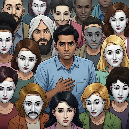 Intriguing Scene of Masked Individuals - Curious Tension in Crowd