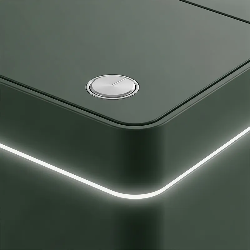 Dark Green Trash Bin with Central Button