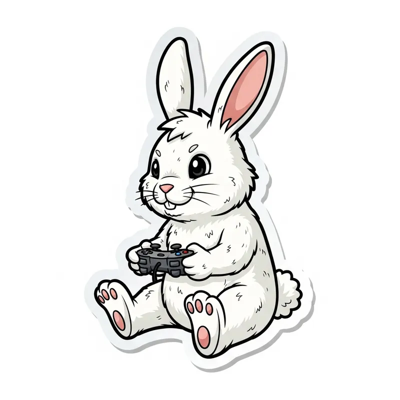 Cartoon White Rabbit Sticker Gaming with Cap