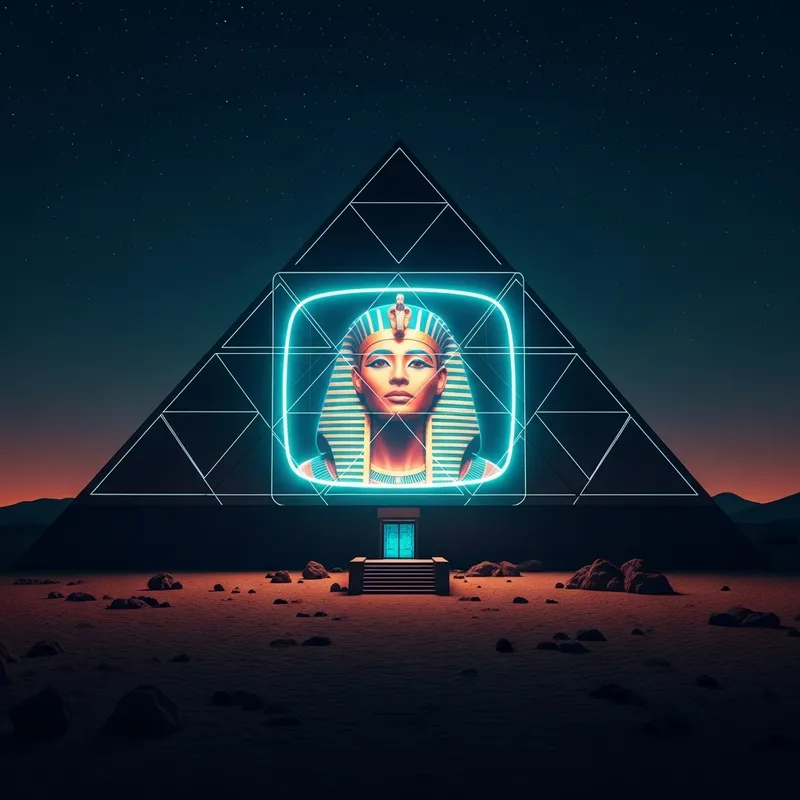 Glowing Priestess on Modern Egyptian Pyramid at Night Glowing Priestess on Modern Egyptian Pyramid at Night