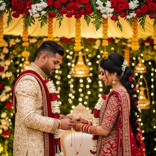 Traditional Indian Wedding Ceremony with Muscular Groom and Elegant Bride
