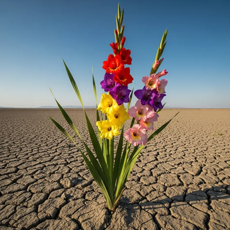 Graceful Gladiolus Beauty in Drought-Stricken Scene