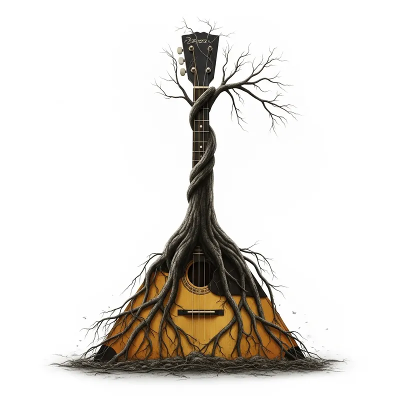 Balalaika with Tree Roots - Horror Movie Scene