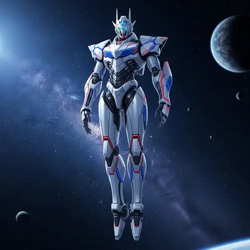 Futuristic Gundam Robot in Outer Space