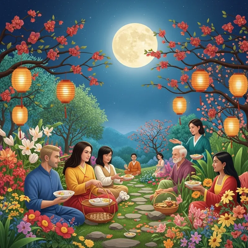 Mid-Autumn Festival Holiday Scene with Diverse Cultural Celebration