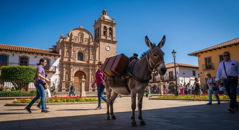 Dynamic Scene: Donkey with Suitcase by Ornate Church
