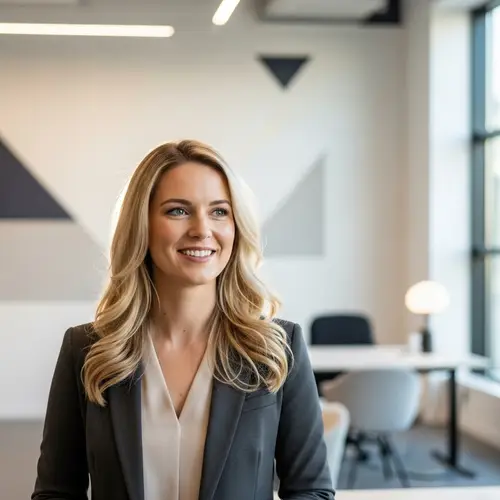 Confident Blonde Woman in Modern Workspace | Professional Attire