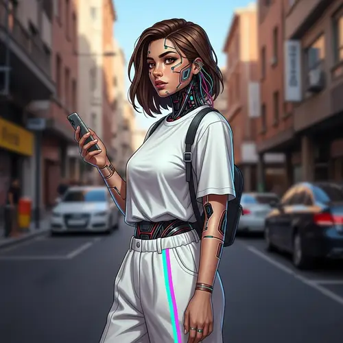 Futuristic Middle Eastern Woman: Half-Robotic Beauty in White Outfit