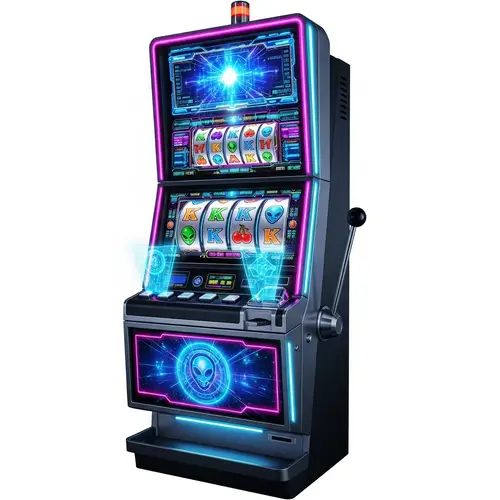 Futuristic Slot Machine - Neon Glowing Reels & Holographic Symbols