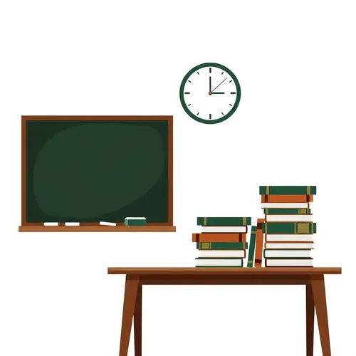 Minimalistic Education: Chalkboard, Books & Desk