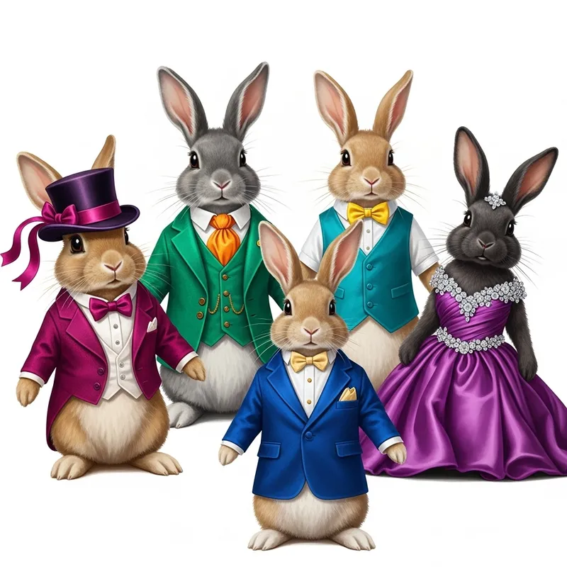 Elegant Rabbits Dressed in Unique Styles