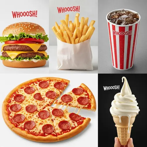 Menu at 'WHOOOSH!' Fast Food Chain - Burgers, Fries, Pizza & More