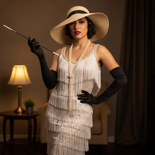 Vintage Glamour: Confident Hispanic Woman in 1920s Fashion