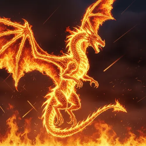 Fire Dragon Soaring in Flames - Majestic Fantasy Art