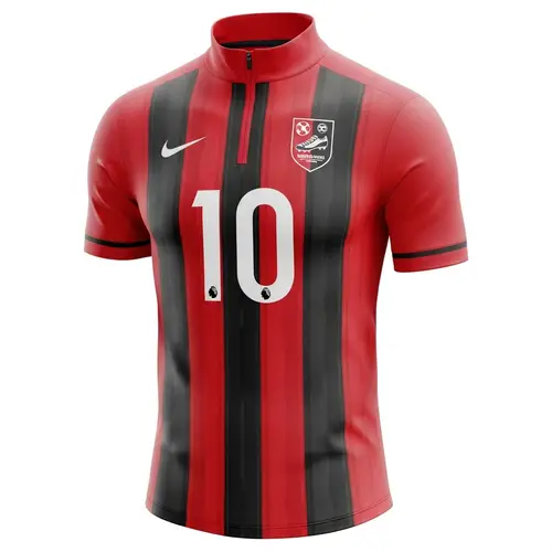 Red & Black Sports Jersey #10 | Half-Zip with Crest Design