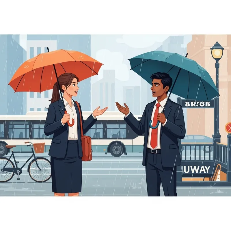 Discussing Weather & Transportation in Rainy Settings Discussing Weather & Transportation in Rainy Settings