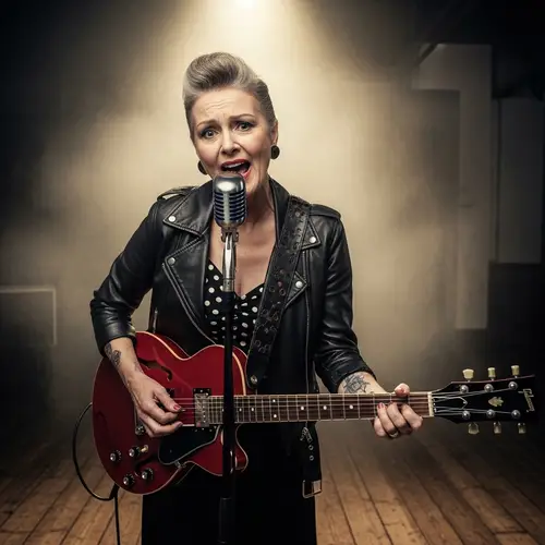 Rockabilly Old Woman singing with Electric Guitar | Nostalgic Performance