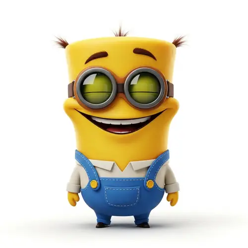 Yellow Cylindrical Animated Character in Blue Overalls