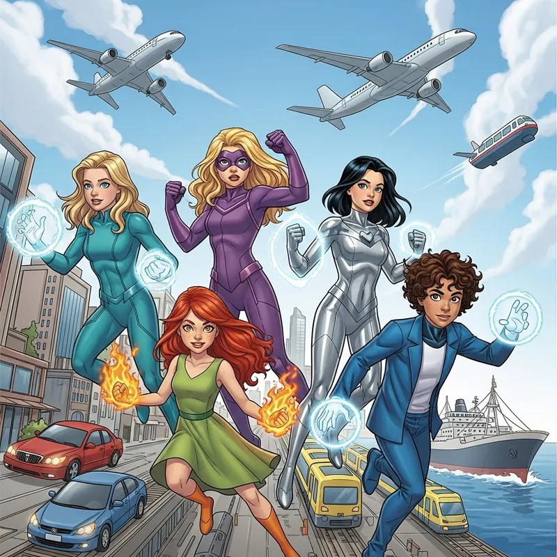 Diverse Superhero Team Featuring Blondes, Brunettes, and More in Action