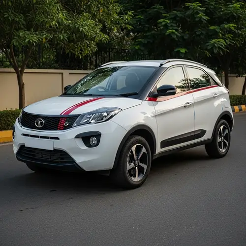 Tata Nexon: Stunning White with Sleek Red Stripes