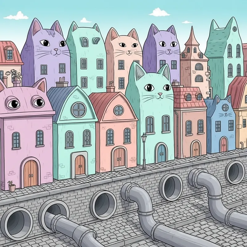 Whimsical Cat-Inspired Cityscape Art