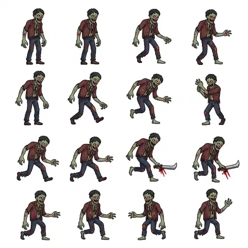 Zombie Pixel 2D Spritesheet - Unique Animations