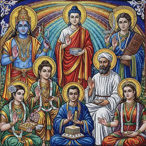 Diverse Religious Deities Mosaic Art - Unity & Harmony