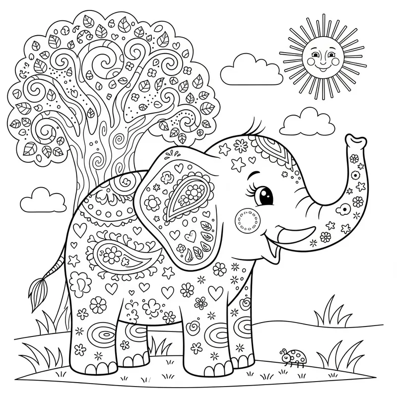 Charming Elephant Line Art for Coloring by 6-Year-Olds Charming Elephant Line Art for Coloring by 6-Year-Olds