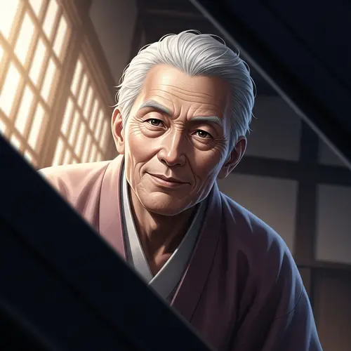 Expressive Elderly Asian Man in Traditional Attire