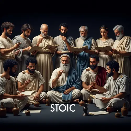 Diverse Group of Stoic Philosophers in Deep Discussion