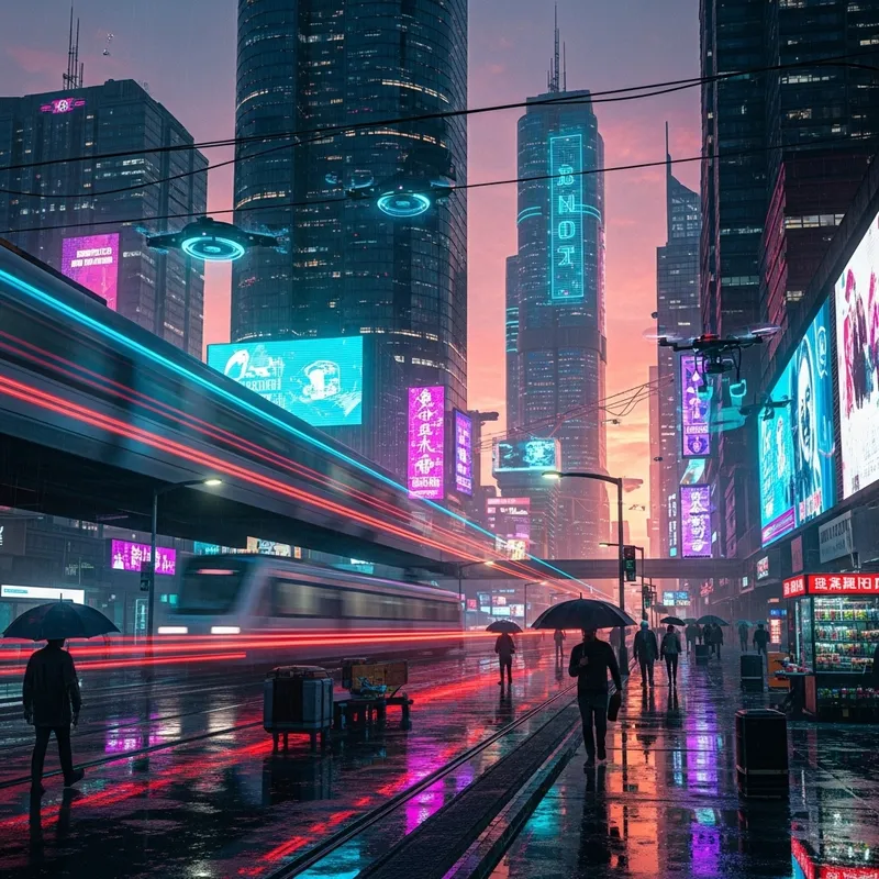 Futuristic Cyberpunk Cityscape with Vibrant Neon Lights