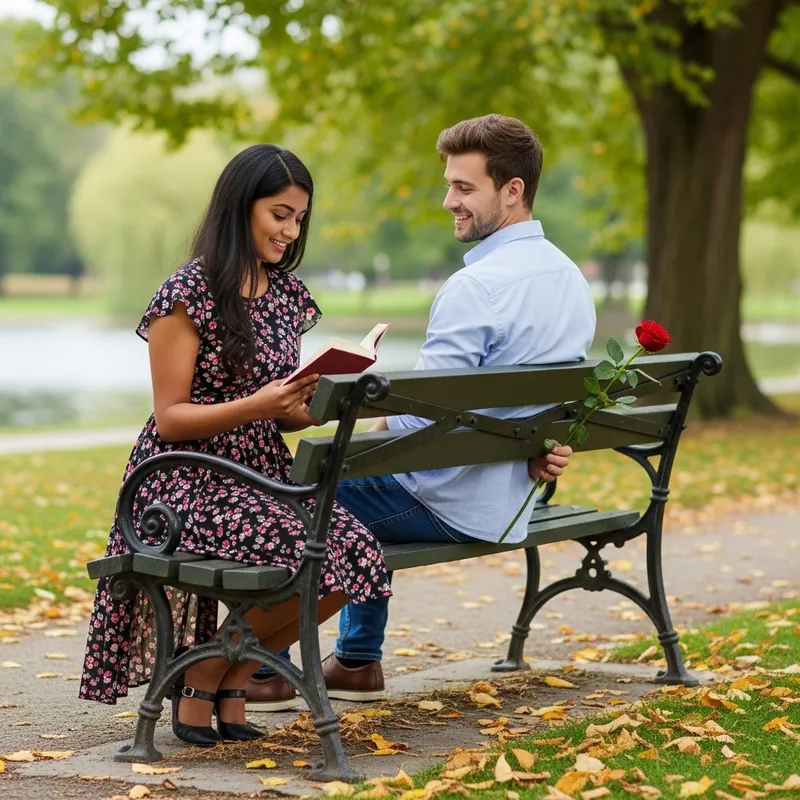 Romantic Couple Enjoying Time Together in Park