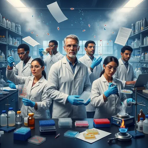 Energetic Scientists in a Microbiology Lab Experiment