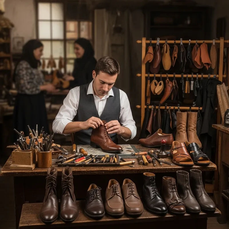 Vintage Shoemaker Crafting Custom Leather Boots