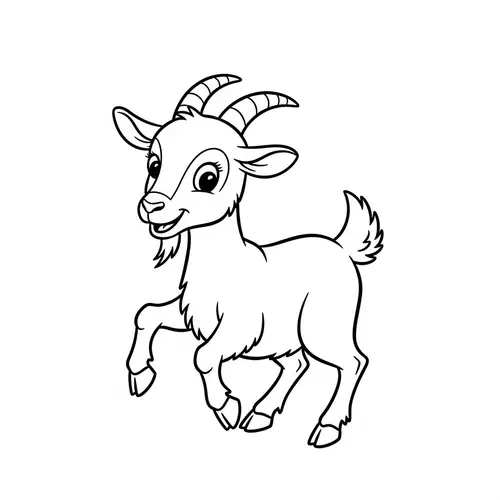 Playful Goat Cartoon Coloring Illustration for 3-Year-Old Kids