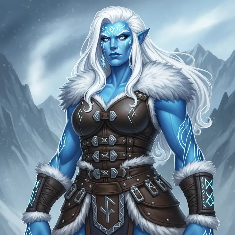Female Frost Giant | Blue Skin & Snow-White Hair Female Frost Giant | Blue Skin & Snow-White Hair