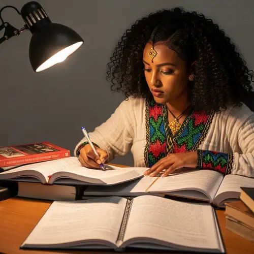 Young Ethiopian Woman Studying in Traditional Clothing